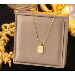 18K Gold Plated Stainless Steel Womens Necklace 15.75” + 2” Adjustable With Char